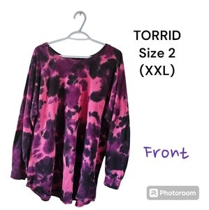 TORRID PINK AND PURPLE TYE-DYE CREW NECK SWEATSHIRT